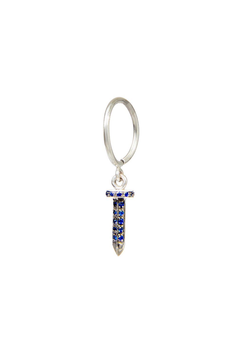 The Nail in Blue Sapphire - 18K white gold hoop earrings and a nail charm with a blue sapphire