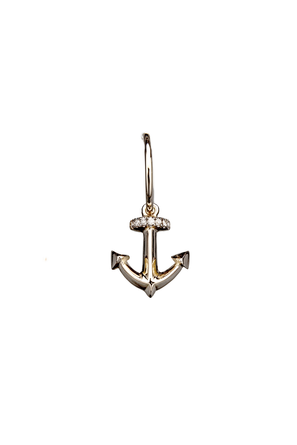 The Anchor in White Diamonds - 18K yellow gold hoop earrings and an anchor charm with white diamonds