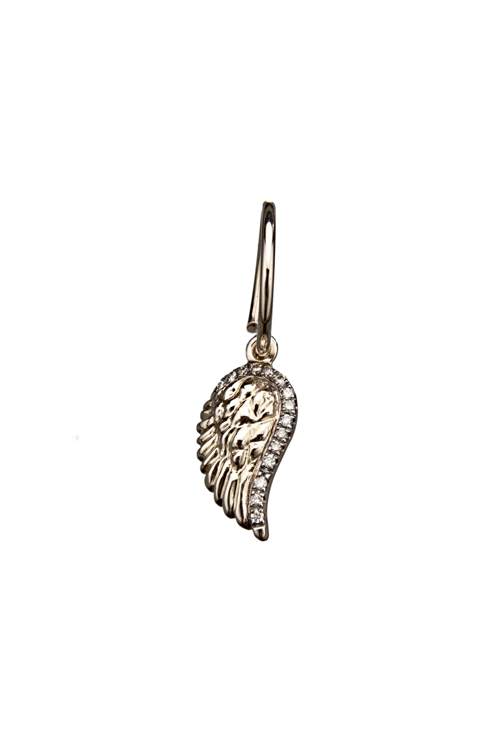 The Wing with White Diamonds - 18K yellow gold hoop earrings and a yellow gold wing charm with diamonds