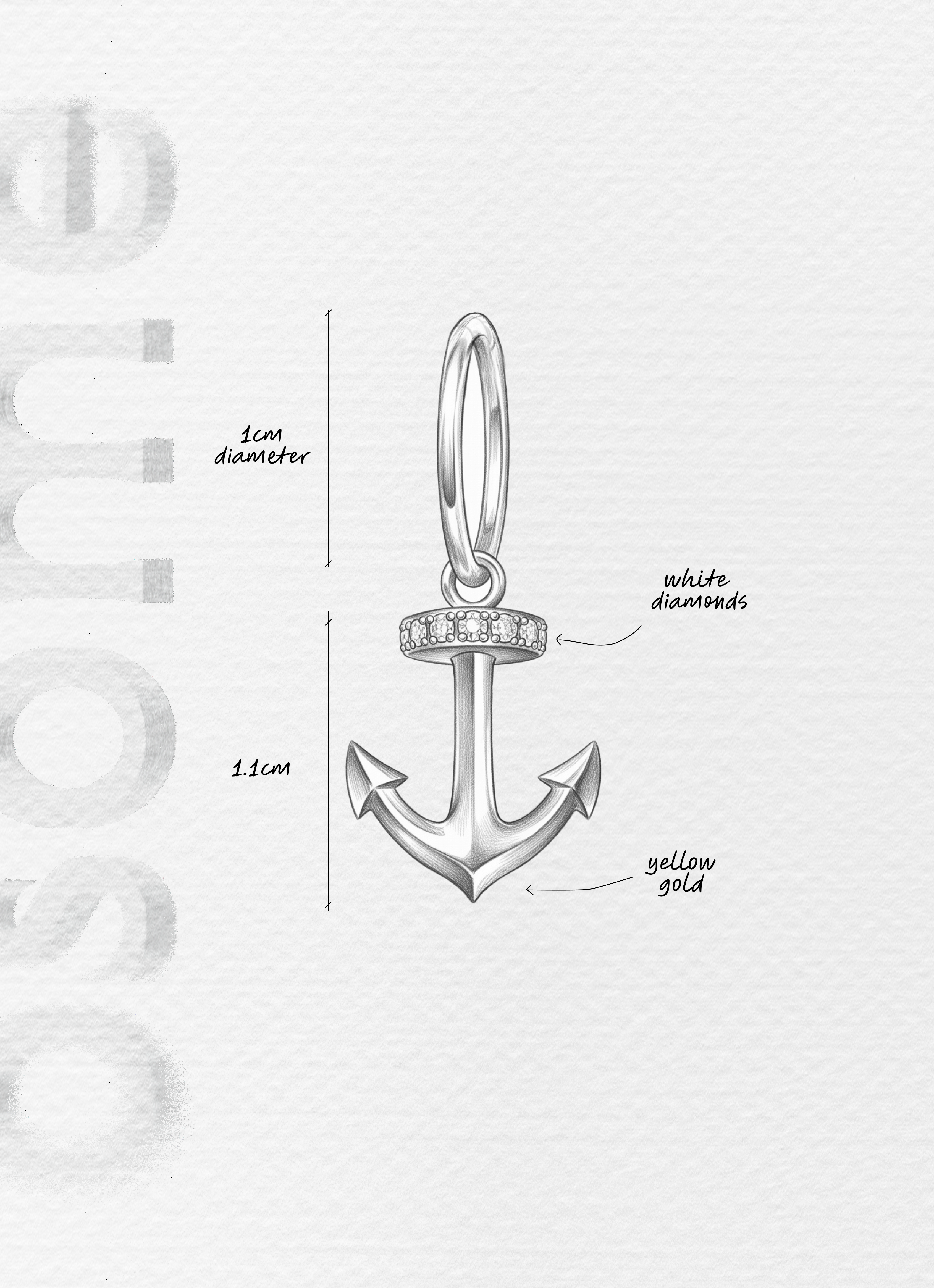 The Anchor in White Diamonds - 18K yellow gold hoop earrings and an anchor charm with white diamonds
