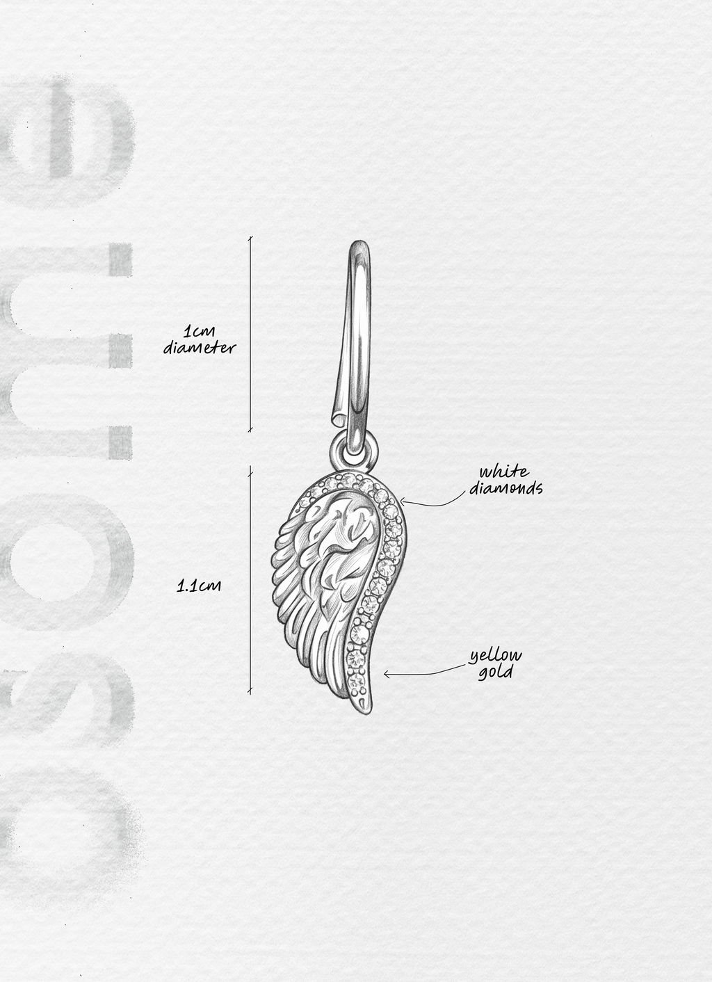 The Wing with White Diamonds - 18K yellow gold hoop earrings and a yellow gold wing charm with diamonds