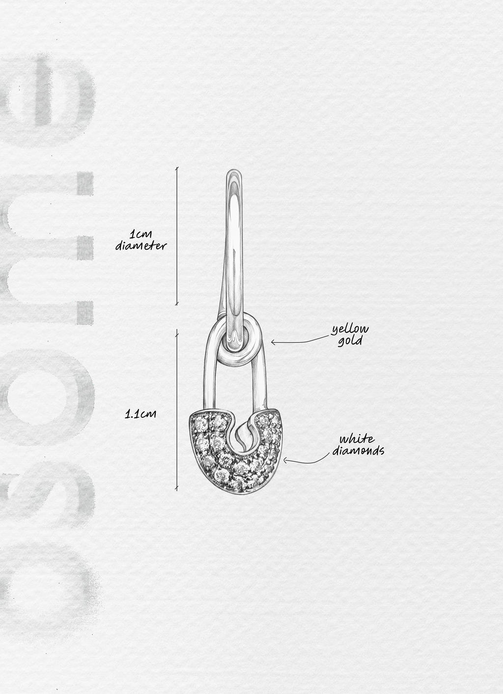 The Safety Pin in White Diamonds - 18K yellow gold hoop earrings and a safety pin charm with brown diamonds pavé