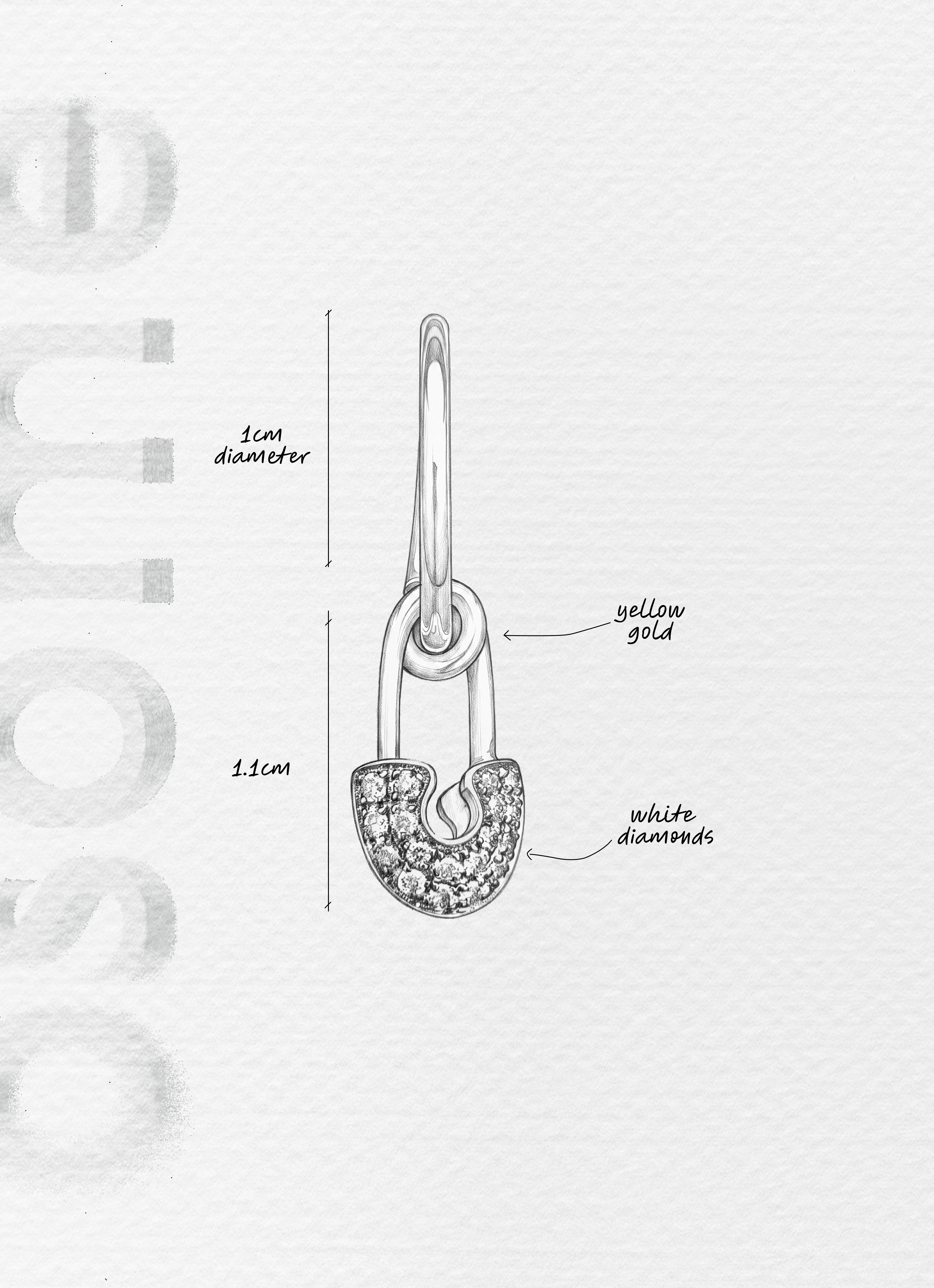 The Safety Pin in White Diamonds - 18K yellow gold hoop earrings and a safety pin charm with brown diamonds pavé