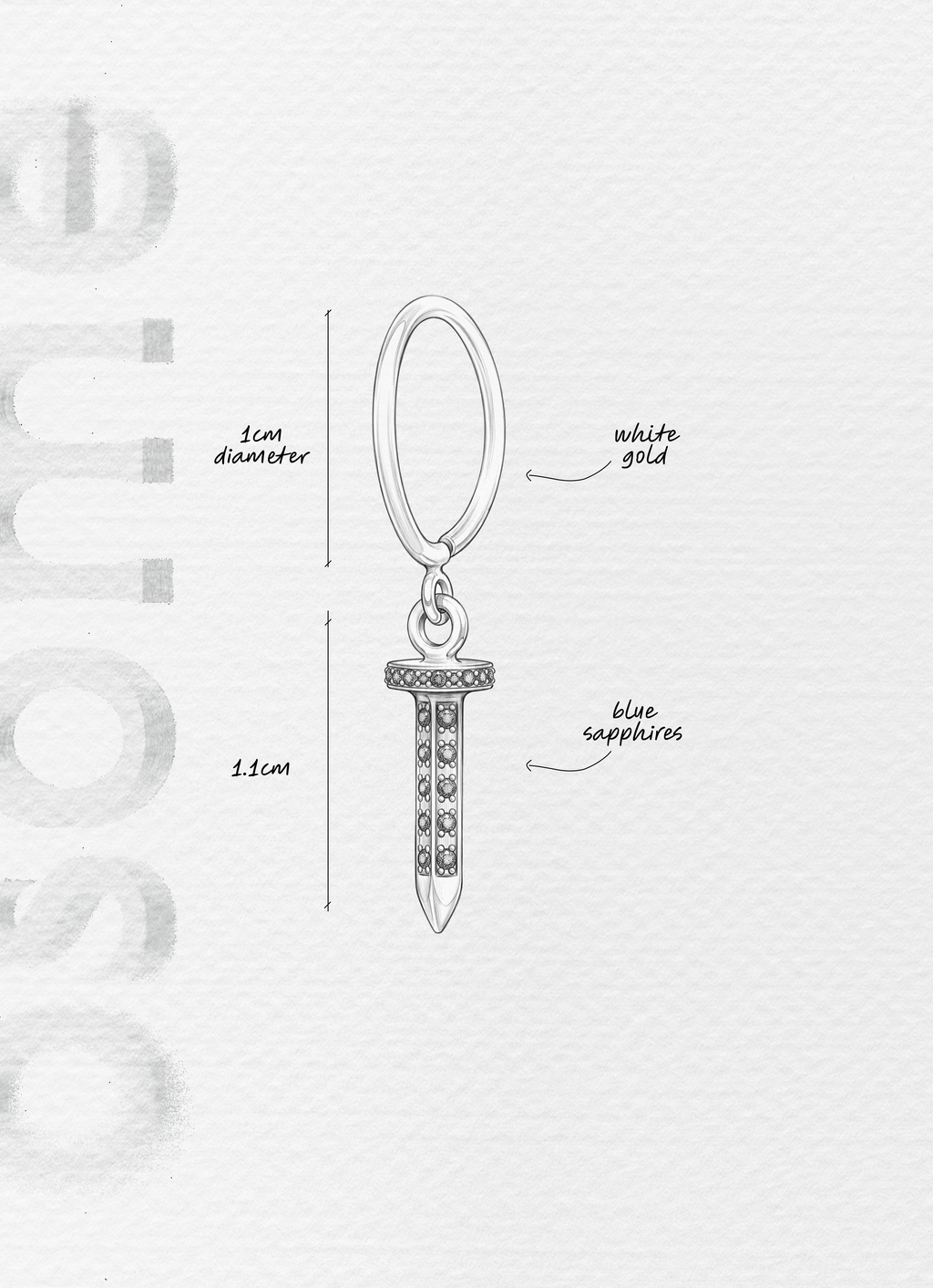 The Nail in Blue Sapphire - 18K white gold hoop earrings and a nail charm with a blue sapphire