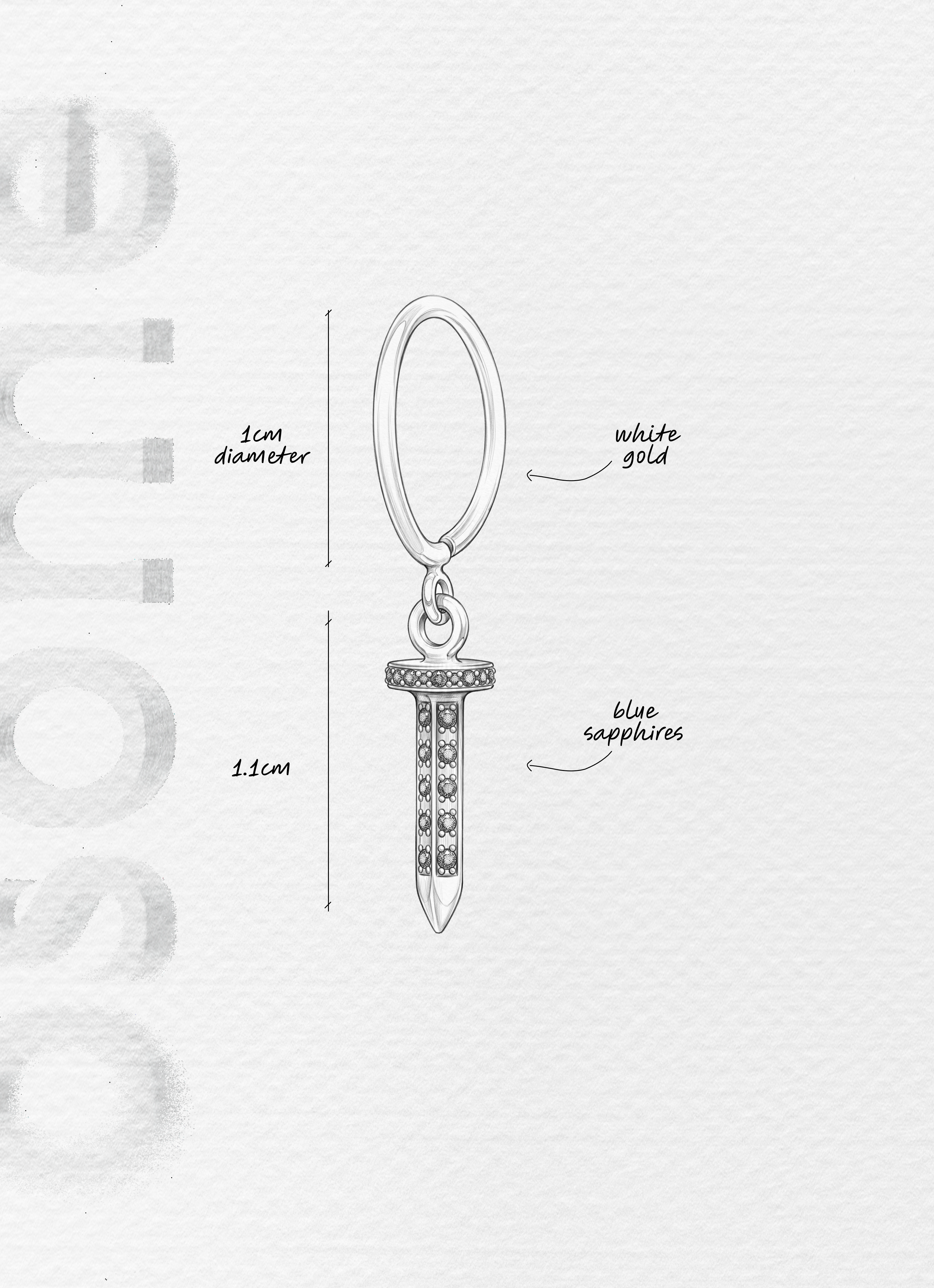The Nail in Blue Sapphire - 18K white gold hoop earrings and a nail charm with a blue sapphire