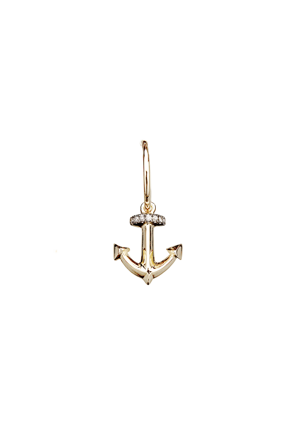 The Anchor in White Diamonds - 18K yellow gold hoop earrings and an anchor charm with white diamonds