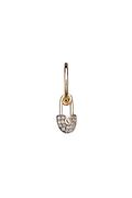 The Safety Pin in White Diamonds - 18K yellow gold hoop earrings and a safety pin charm with brown diamonds pavé