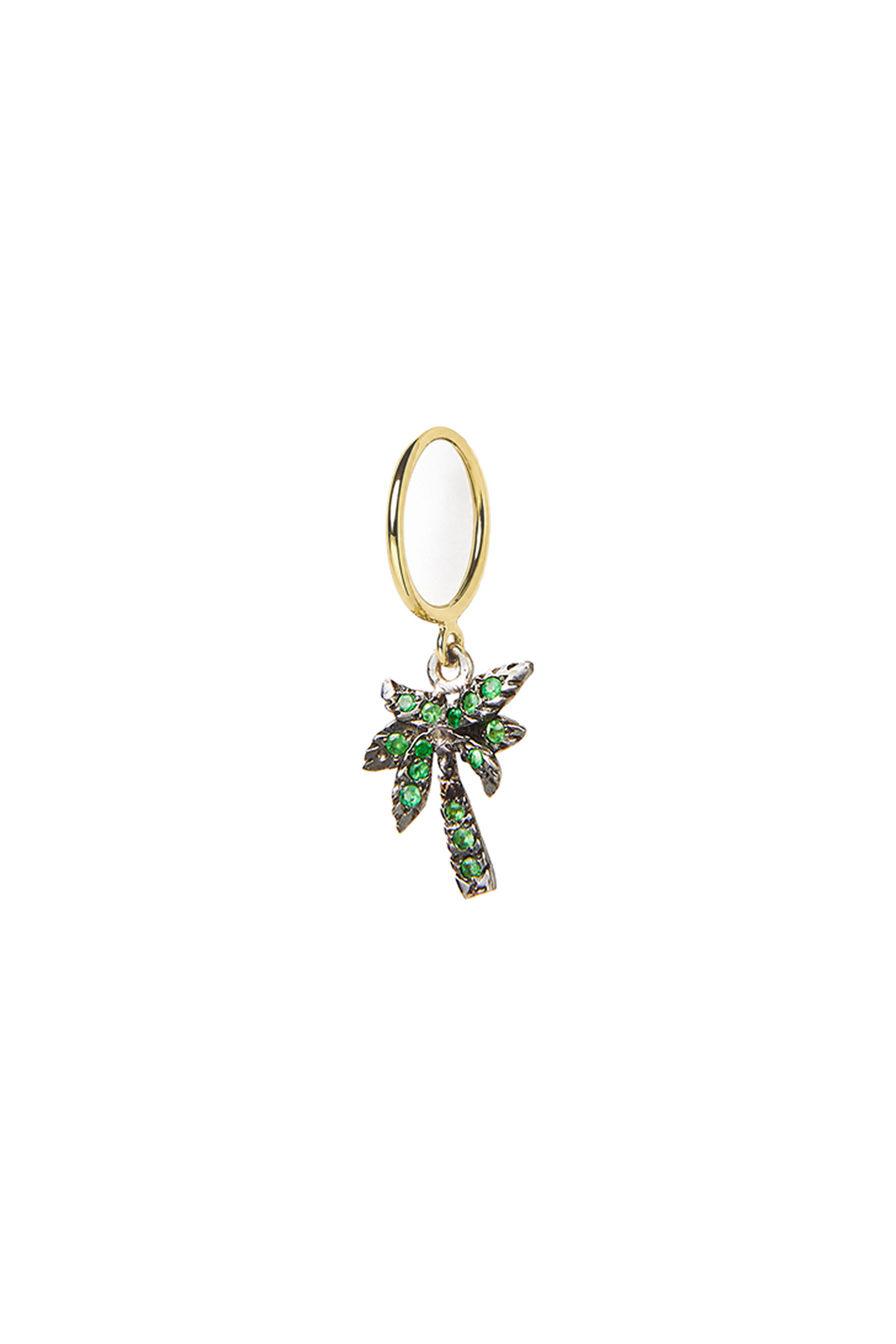 The Palm with Tsavorite - 18K yellow gold hoop earrings and a palm tree charm with tsavorite on white gold