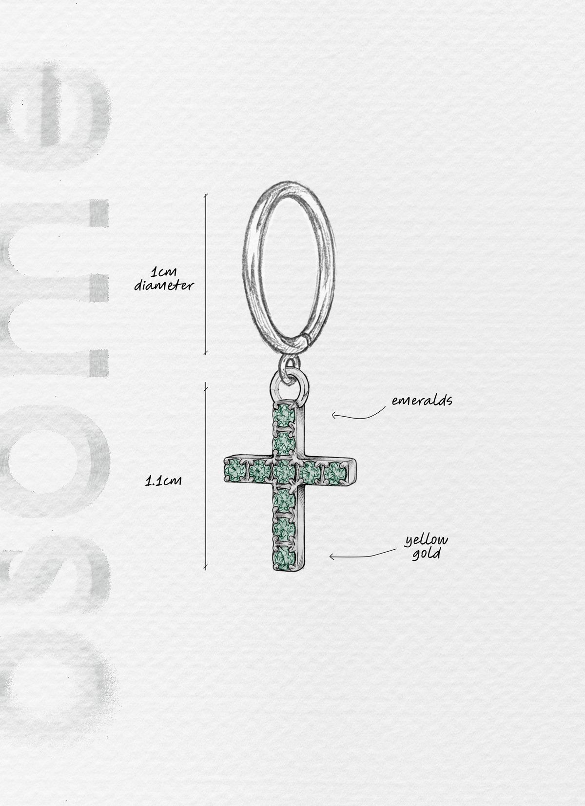 The Cross with Emeralds - 18K yellow gold hoop earrings and a cross charm with emeralds