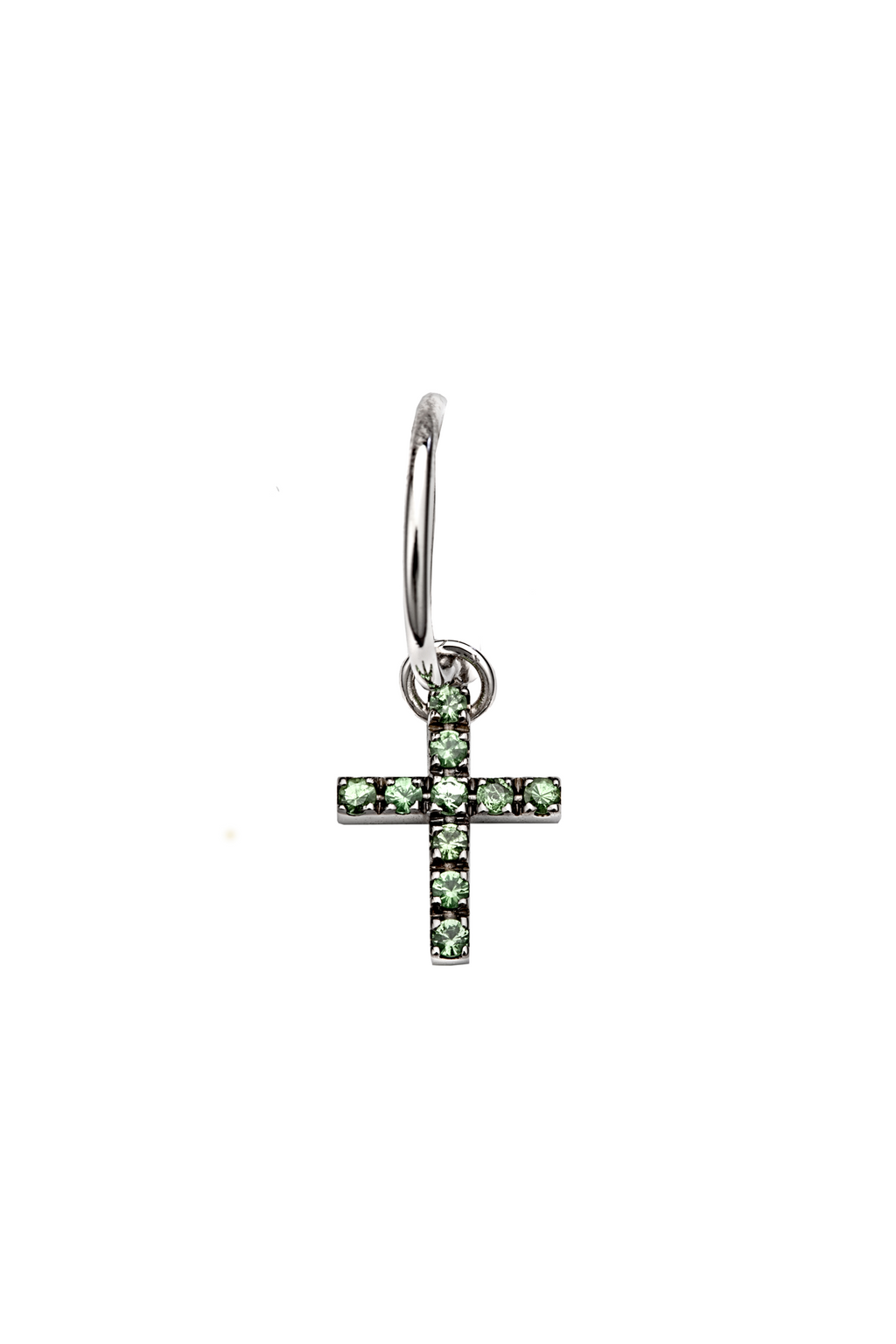 The Cross with Tsavorite - 18K yellow gold hoop earrings and a cross charm with tsavorite