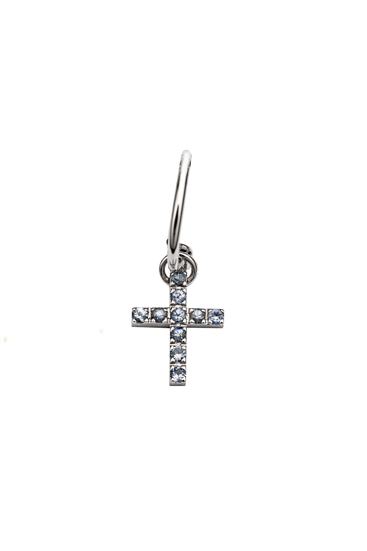 The Cross with Light Blue Sapphires - 18K white gold hoop earrings and a cross charm with light blue sapphires