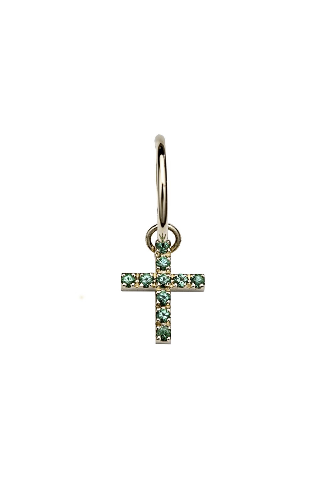 The Cross with Emeralds - 18K yellow gold hoop earrings and a cross charm with emeralds