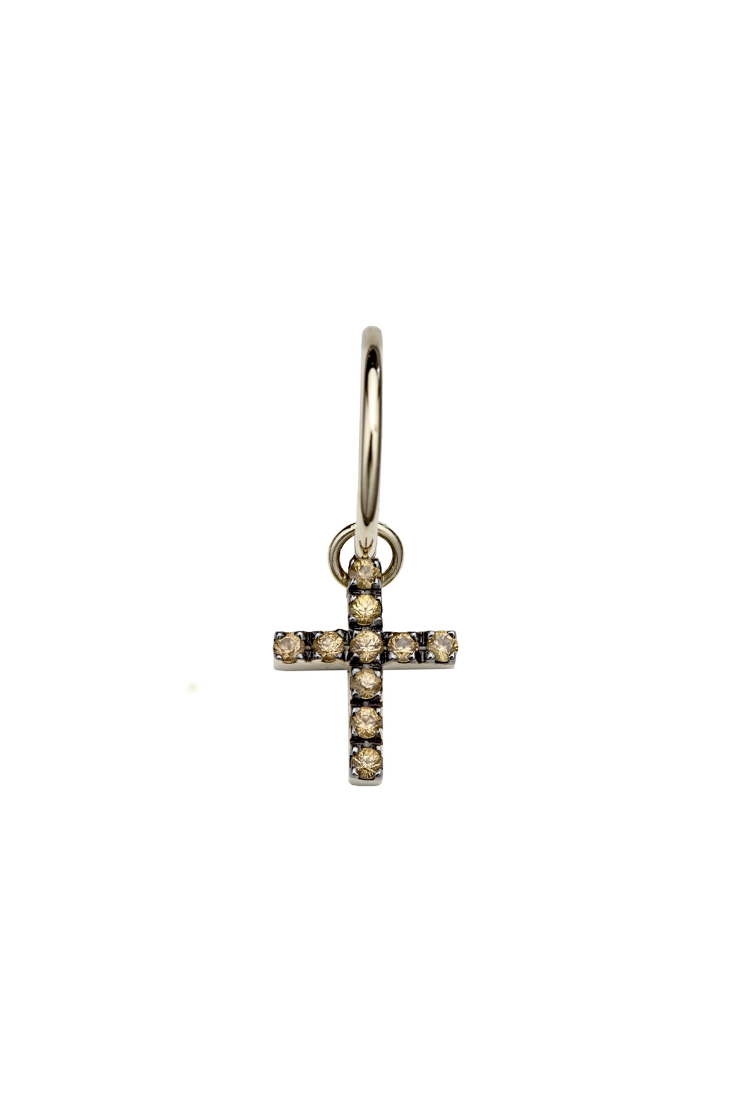 The Cross with Orange Sapphires - 18K yellow gold hoop earrings and a cross charm with orange sapphires