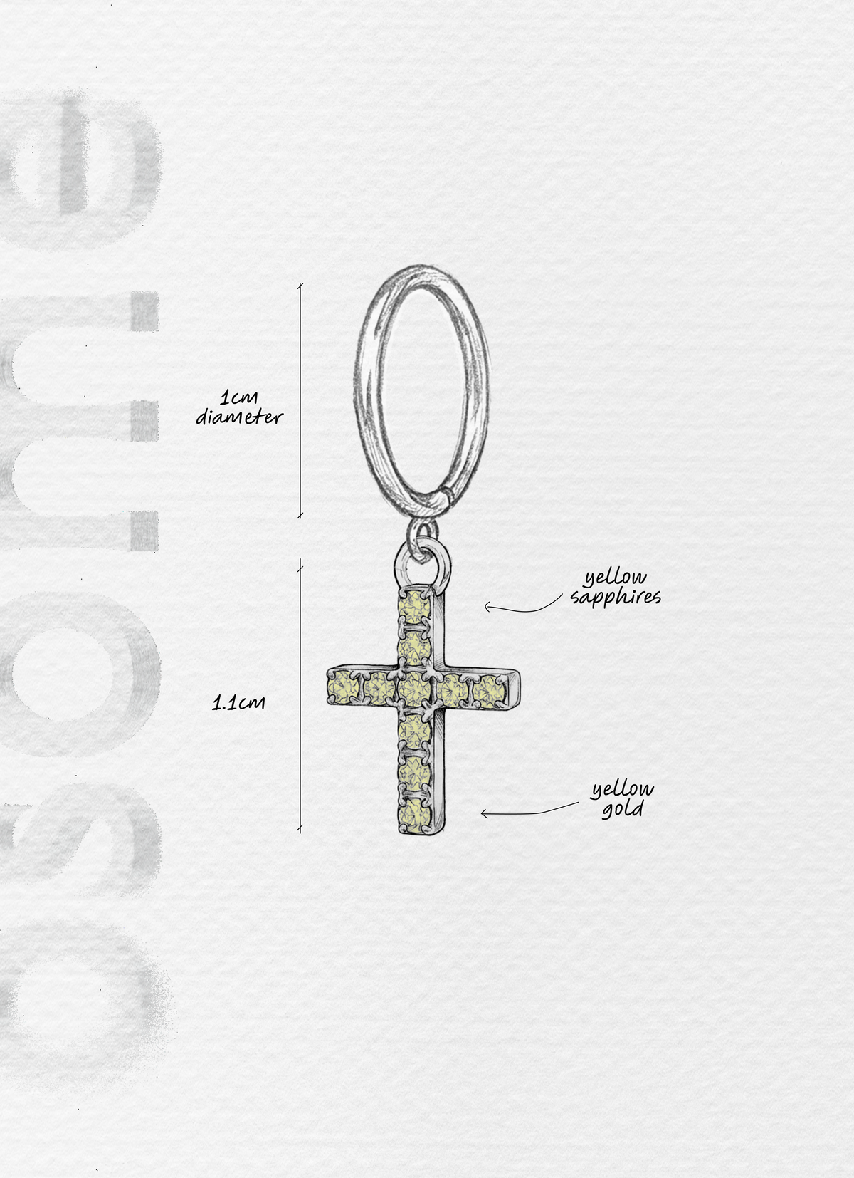 The Cross with Yellow Sapphires - 18K yellow gold hoop earrings and a cross charm with yellow sapphires