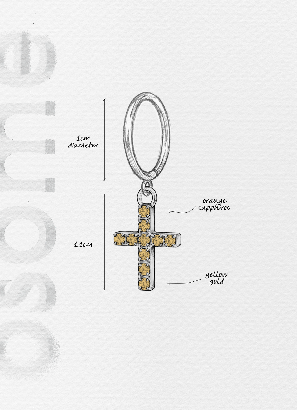 The Cross with Orange Sapphires - 18K yellow gold hoop earrings and a cross charm with orange sapphires