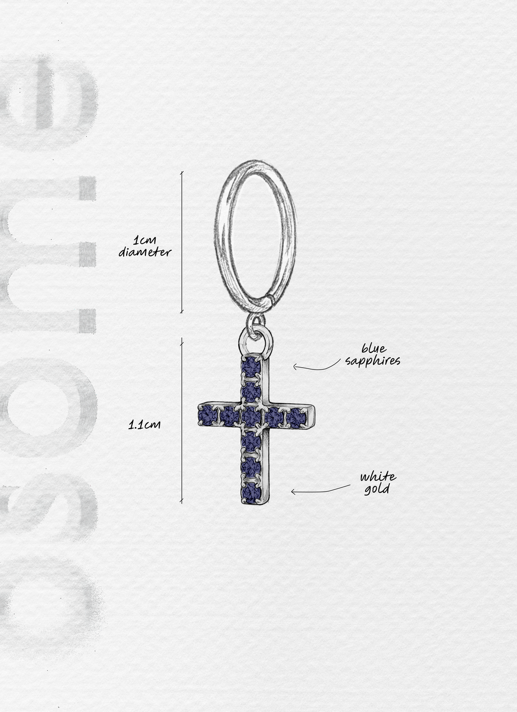 The Cross with Blue Sapphires - 18K white gold hoop earrings and a cross charm with blue sapphires