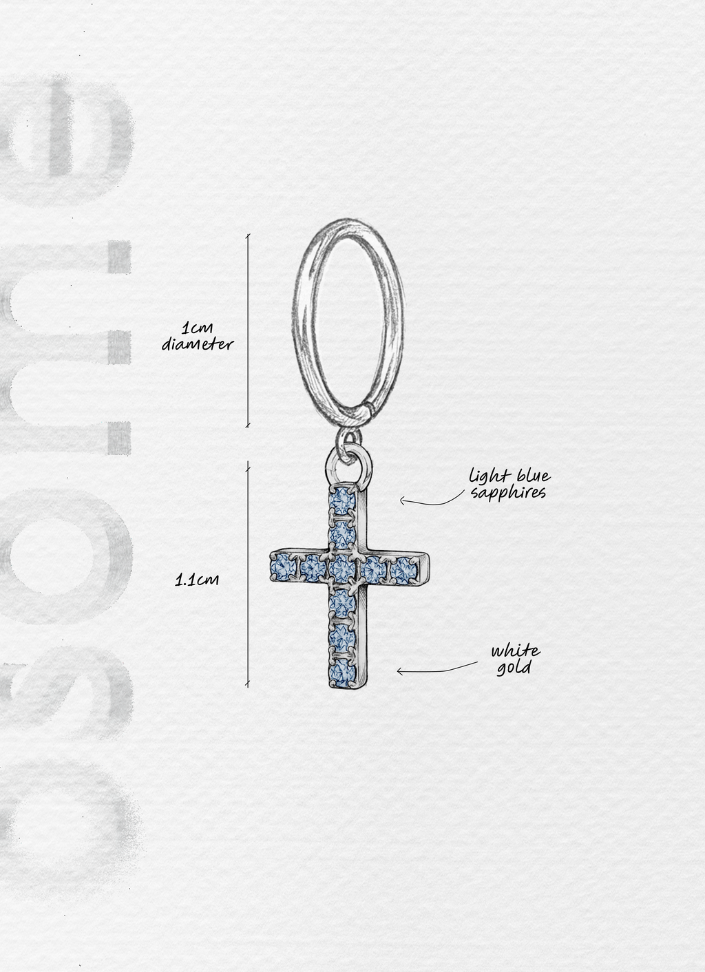 The Cross with Light Blue Sapphires - 18K white gold hoop earrings and a cross charm with light blue sapphires