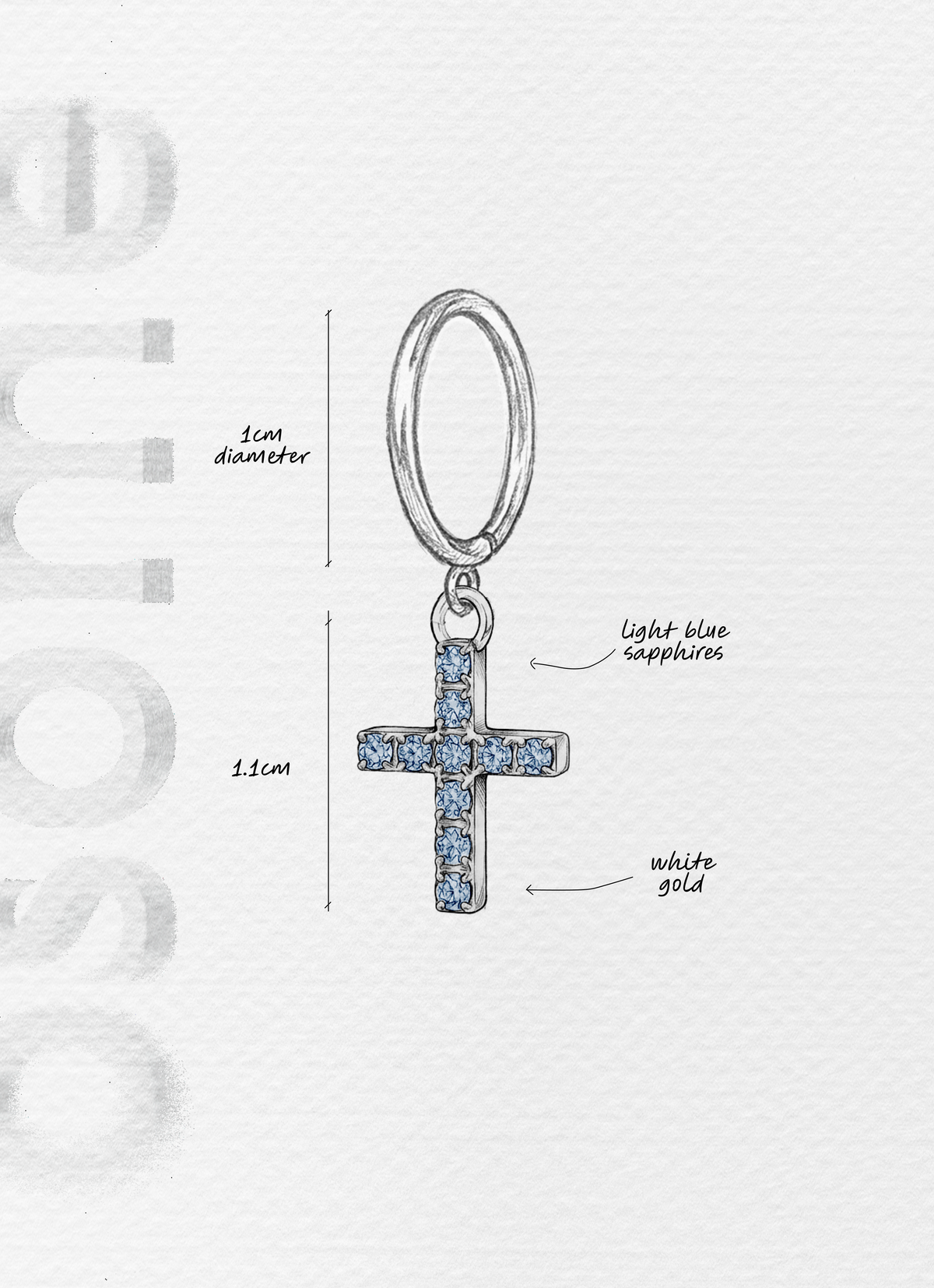 The Cross with Light Blue Sapphires - 18K white gold hoop earrings and a cross charm with light blue sapphires