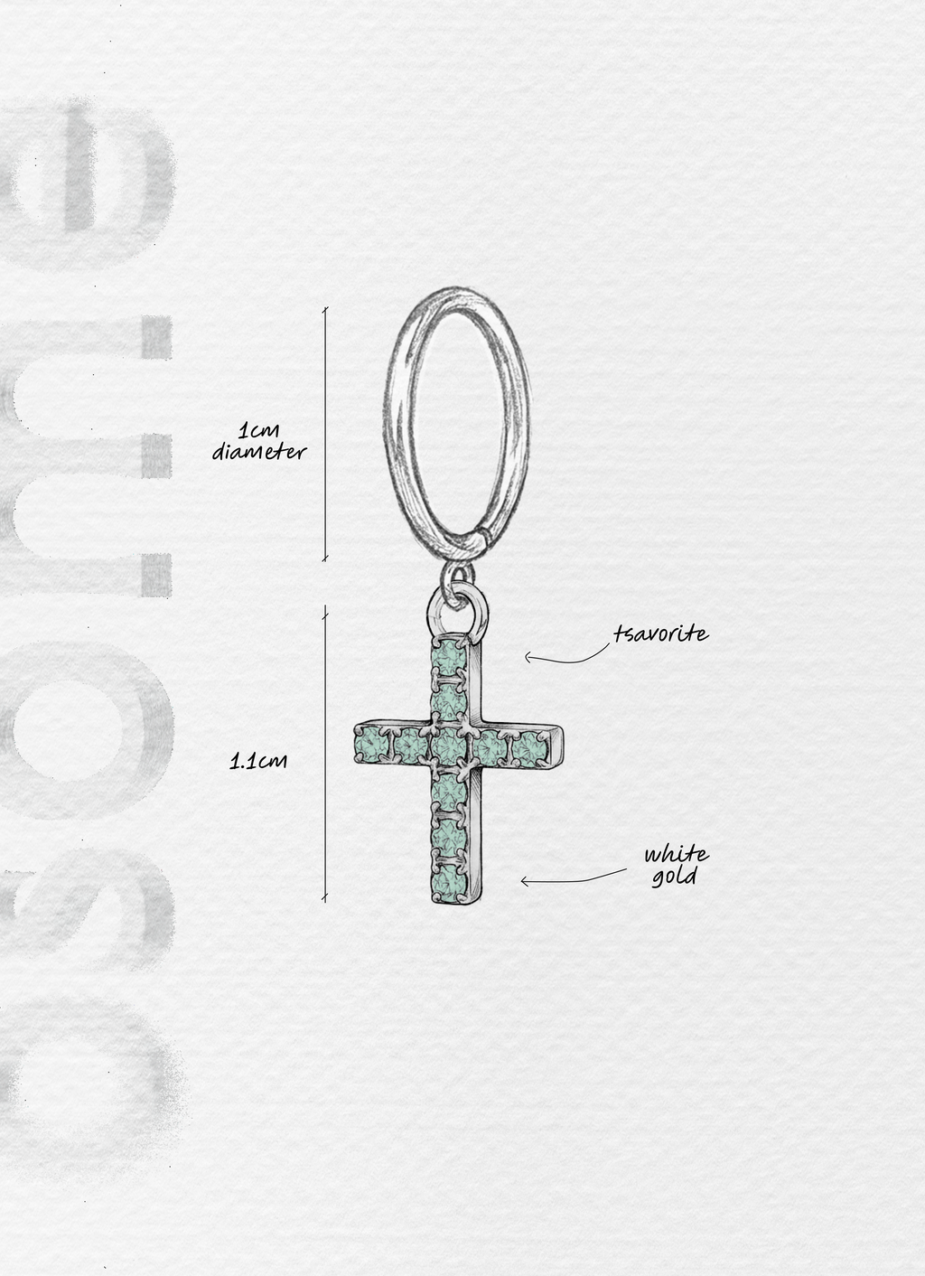 The Cross with Tsavorite - 18K yellow gold hoop earrings and a cross charm with tsavorite