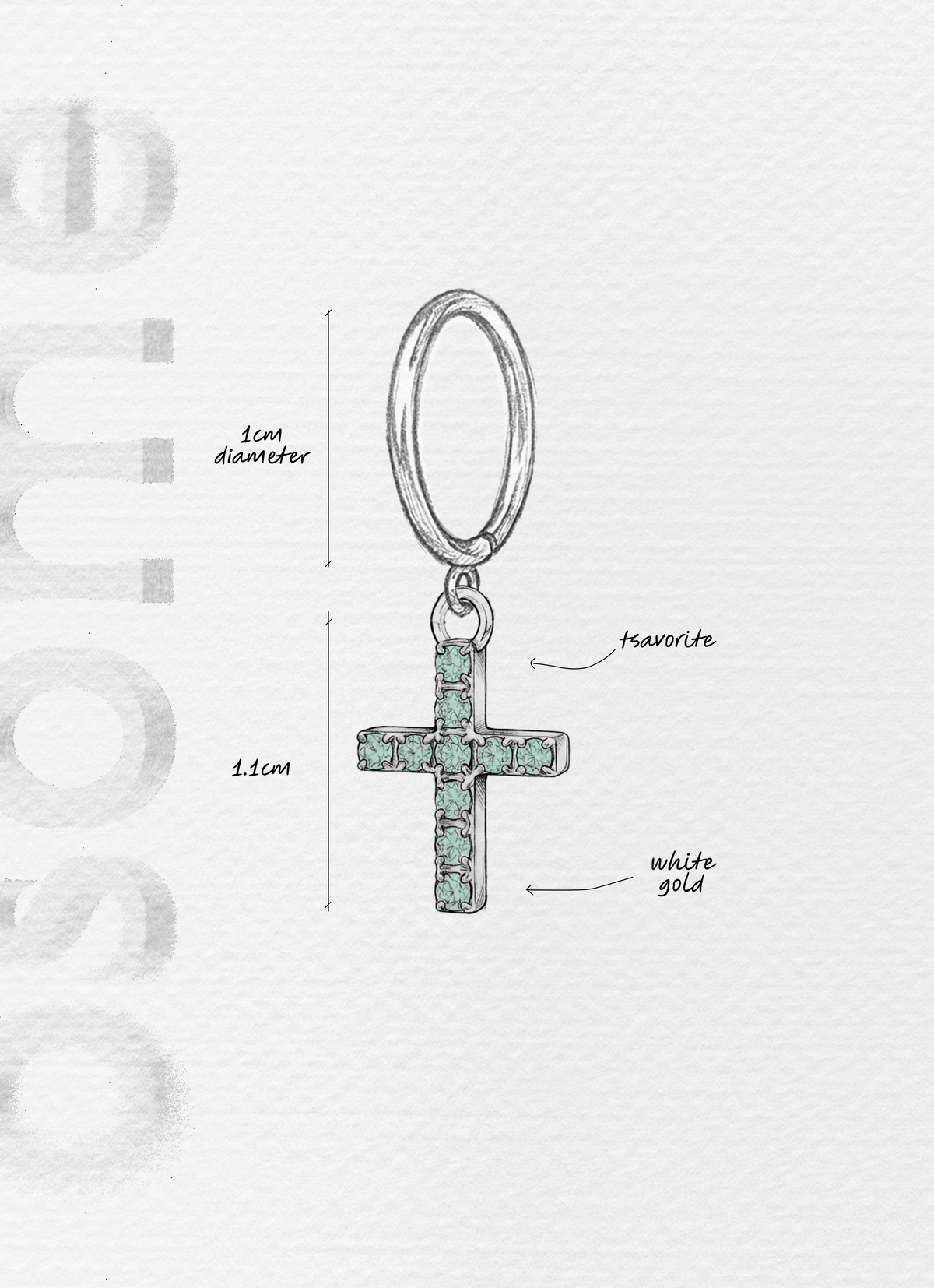 The Cross with Tsavorite - 18K yellow gold hoop earrings and a cross charm with tsavorite