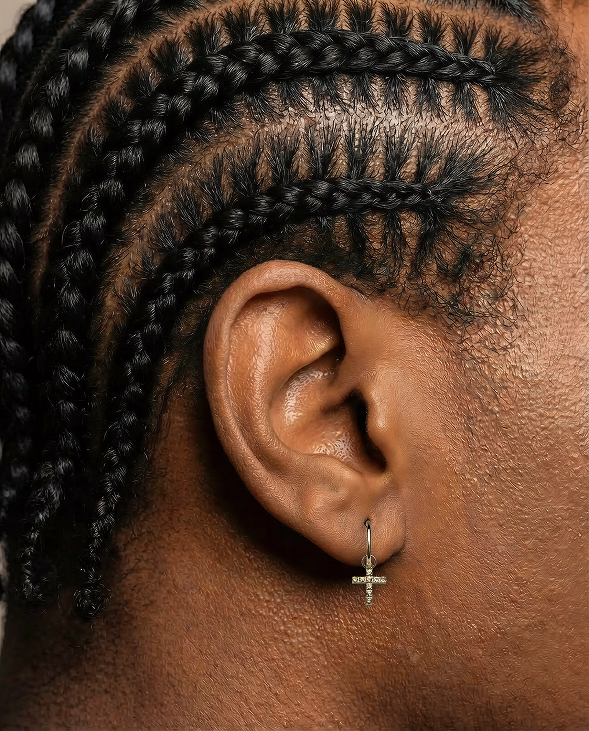 The Cross with Yellow Sapphires - 18K yellow gold hoop earrings and a cross charm with yellow sapphires